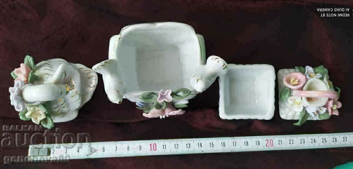 Delivery of Vintage floral porcelain swan, box, napkin holder