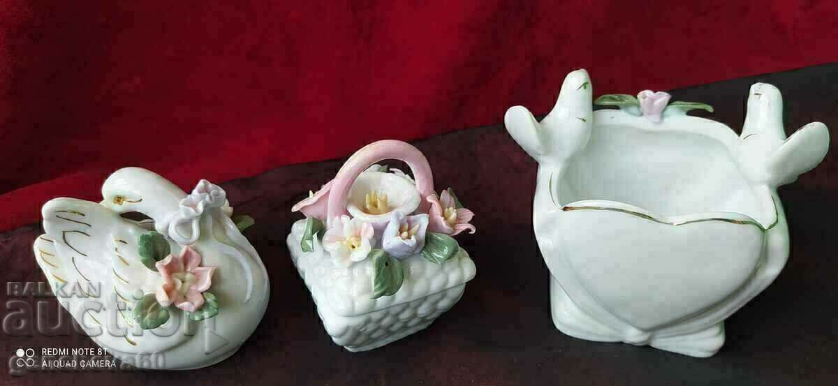 Vintage floral porcelain swan, box, napkin holder - 6