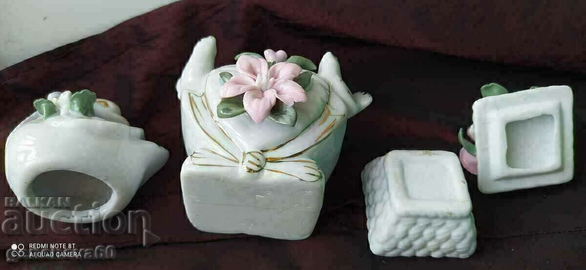 Vintage floral porcelain swan, box, napkin holder - 7