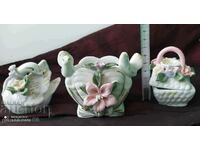 Vintage porcelain, floral, swan, jewelry box, napkin holder