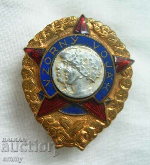 "Excellent Soldier" pin badge, on screw, Czechoslovakia