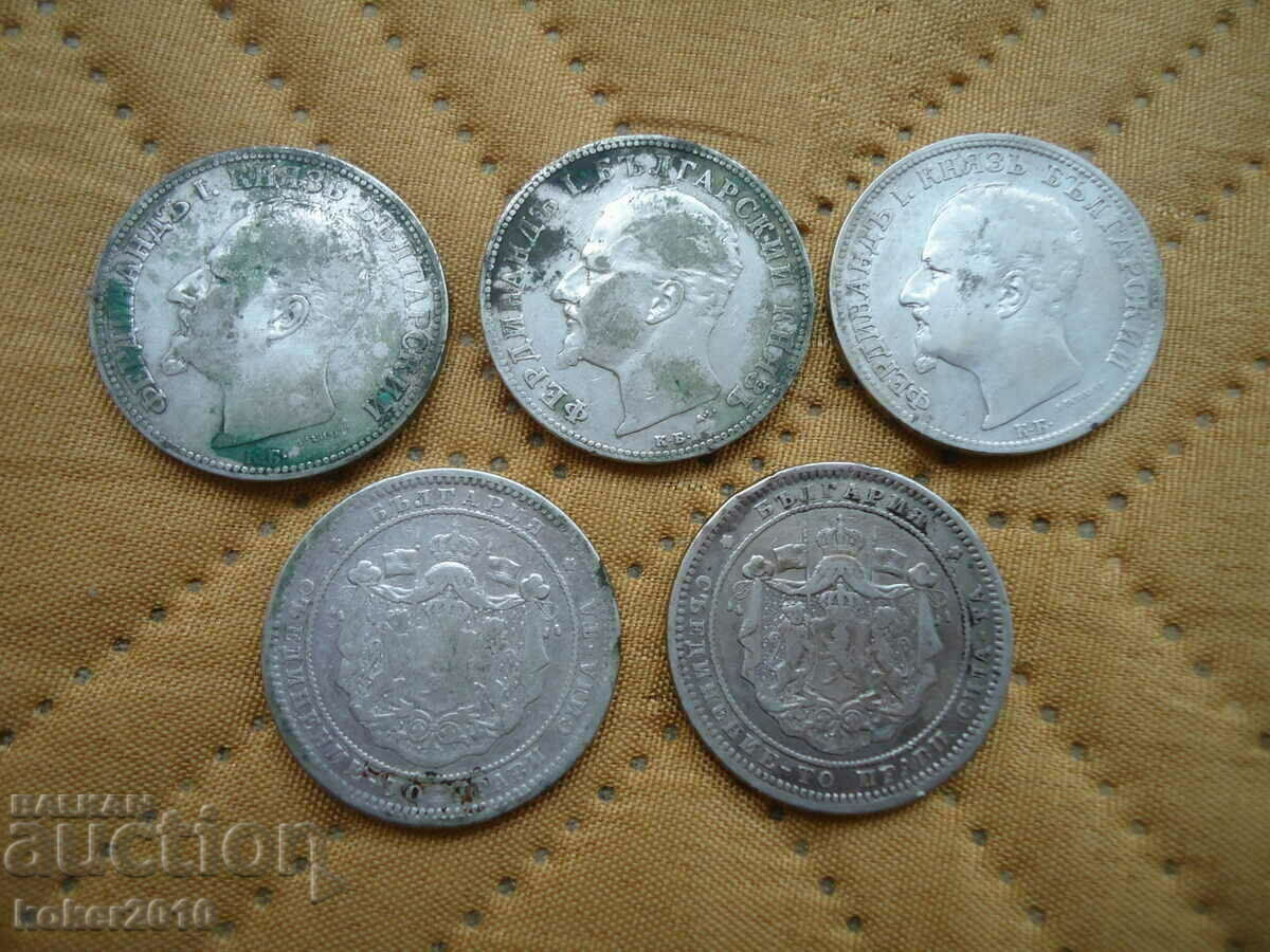 Bulgarian royal silver coins-5 pcs