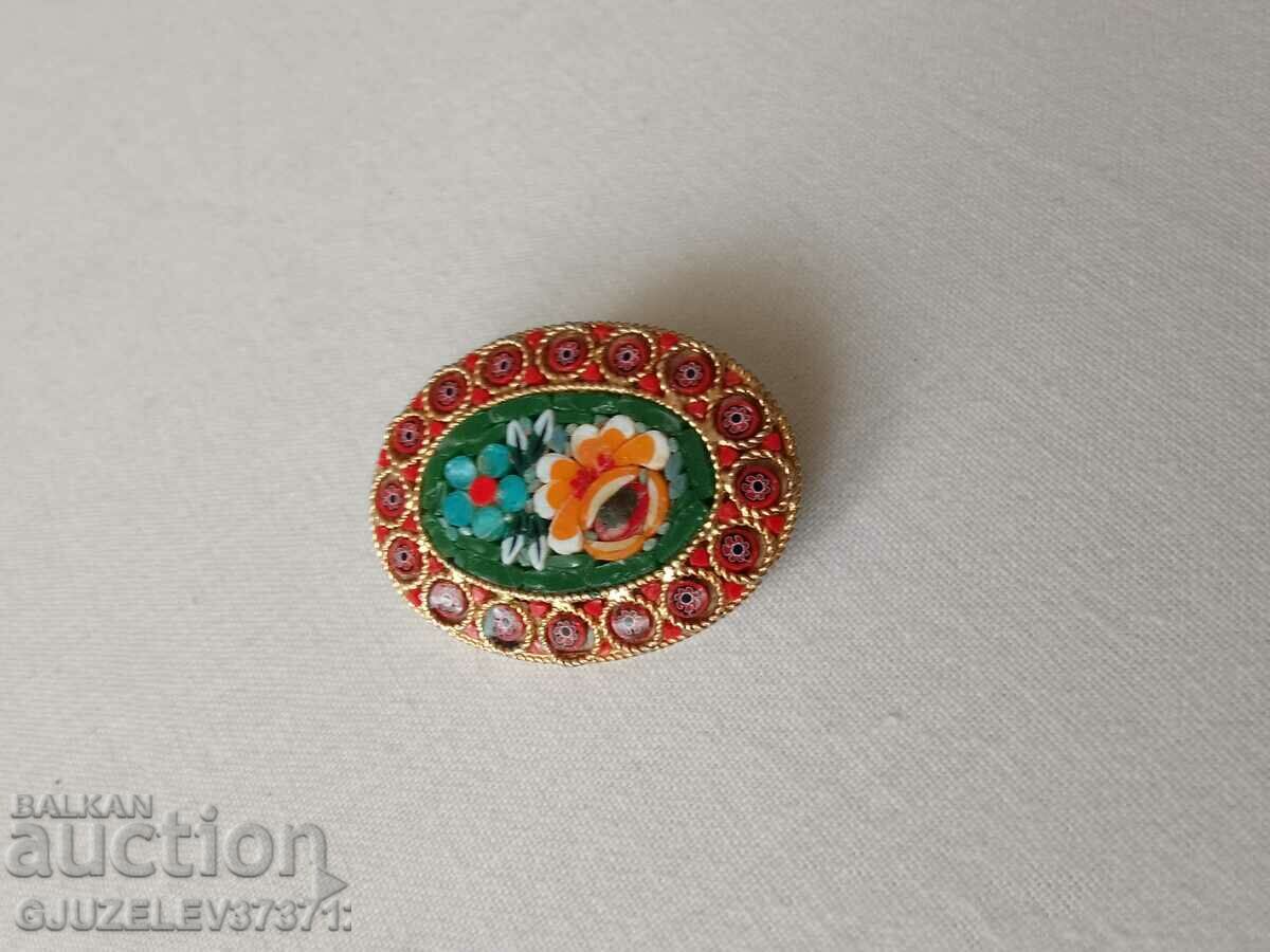 Vintage Italian Floral Oval Needlework Micro Mosaic - 7 Vintage Italian Floral Oval Needlework Micro Mosaic - 7