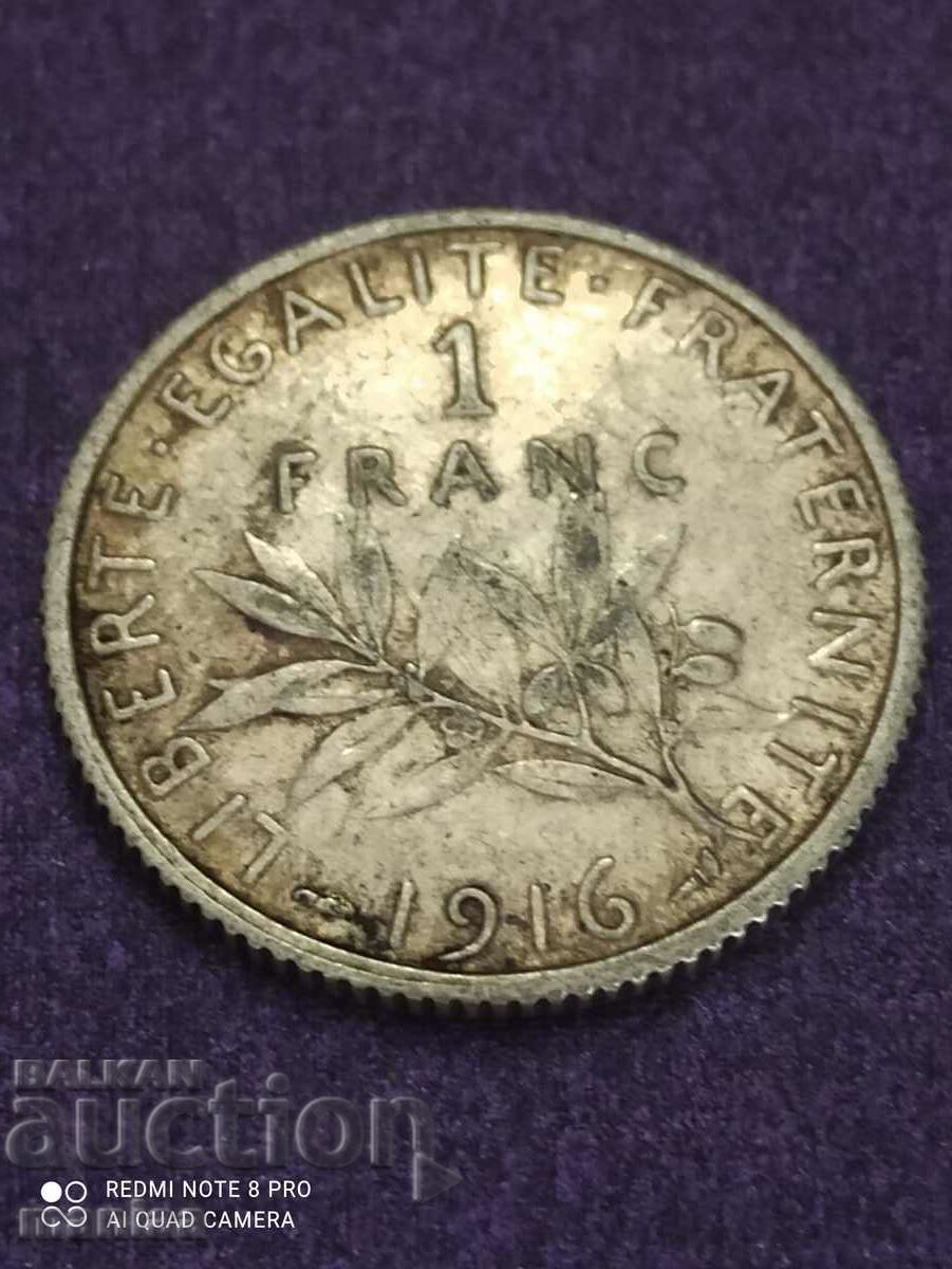 1 franc 1916 silver