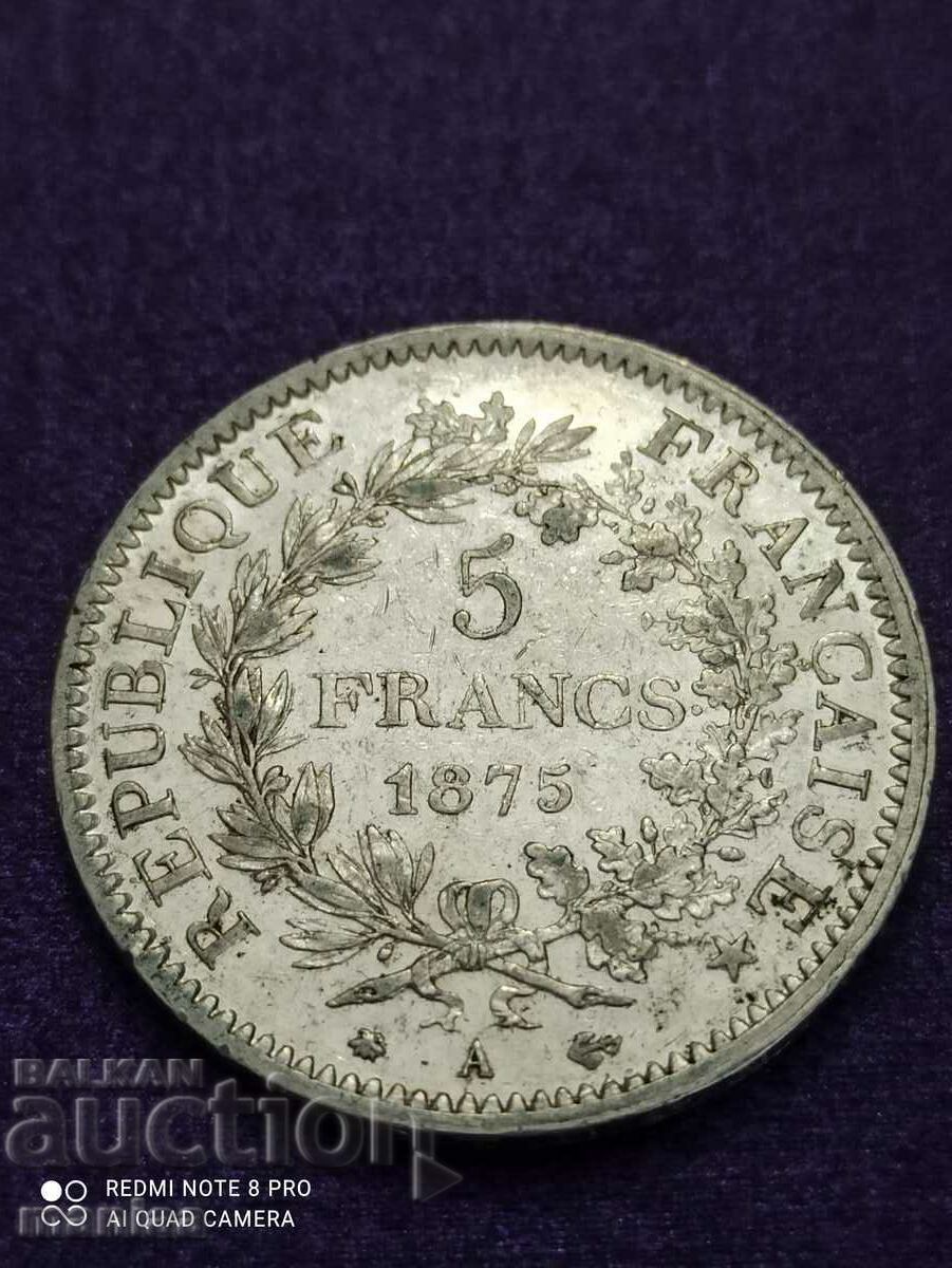 5 francs 1875 year silver 5 francs 1875 year silver