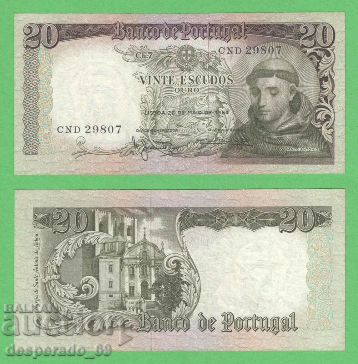 (¯`'•.¸ PORTUGAL 20 escudos 1964 ¸.•'´¯)