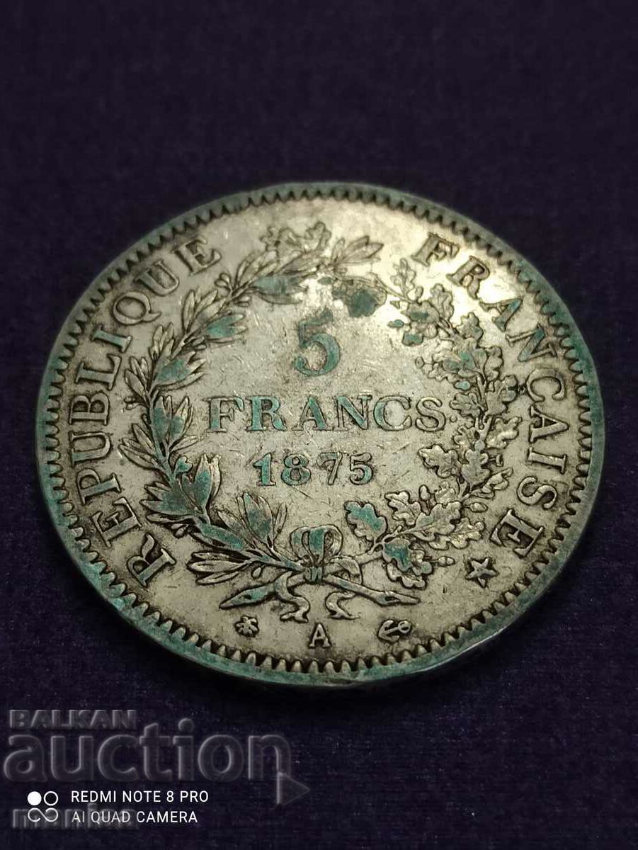 5 franci argint anul 1875