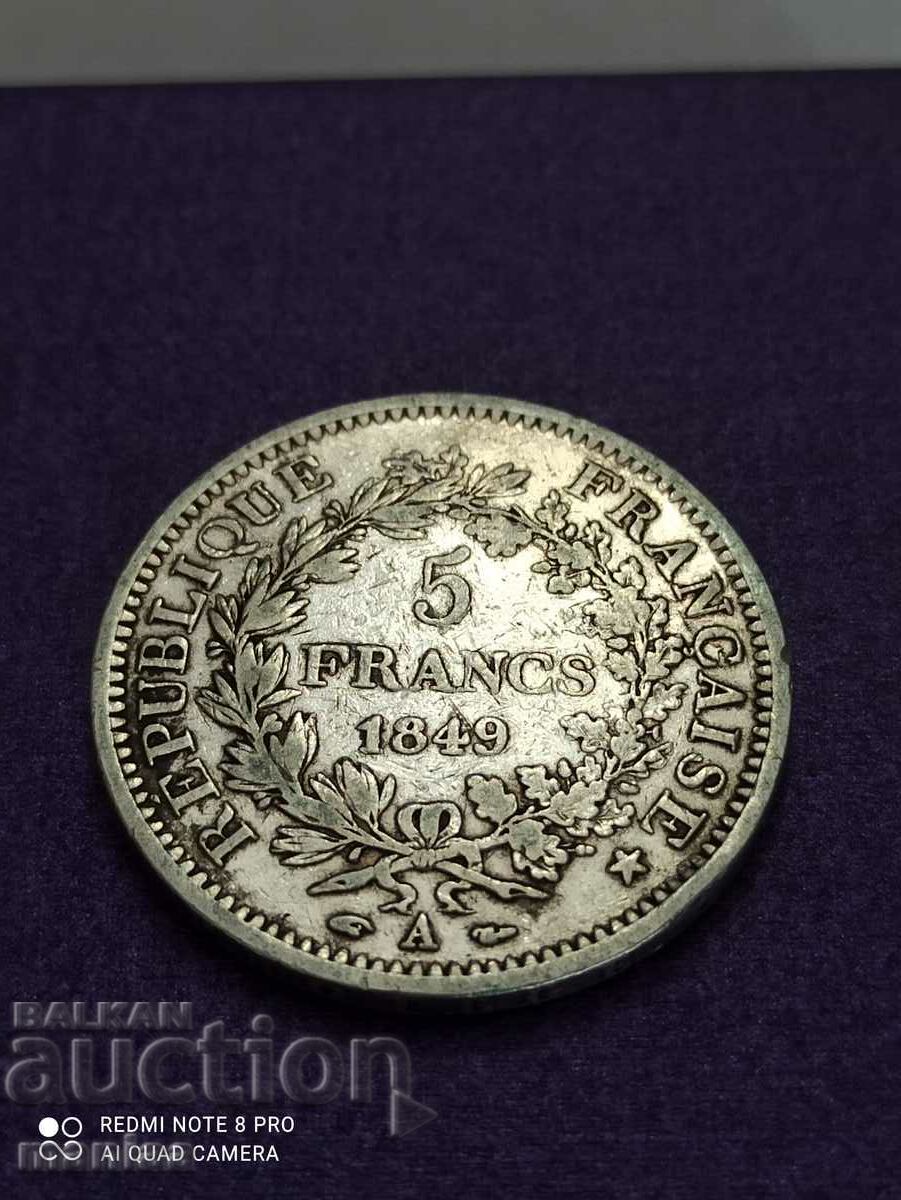 5 φράγκα ασήμι 1849