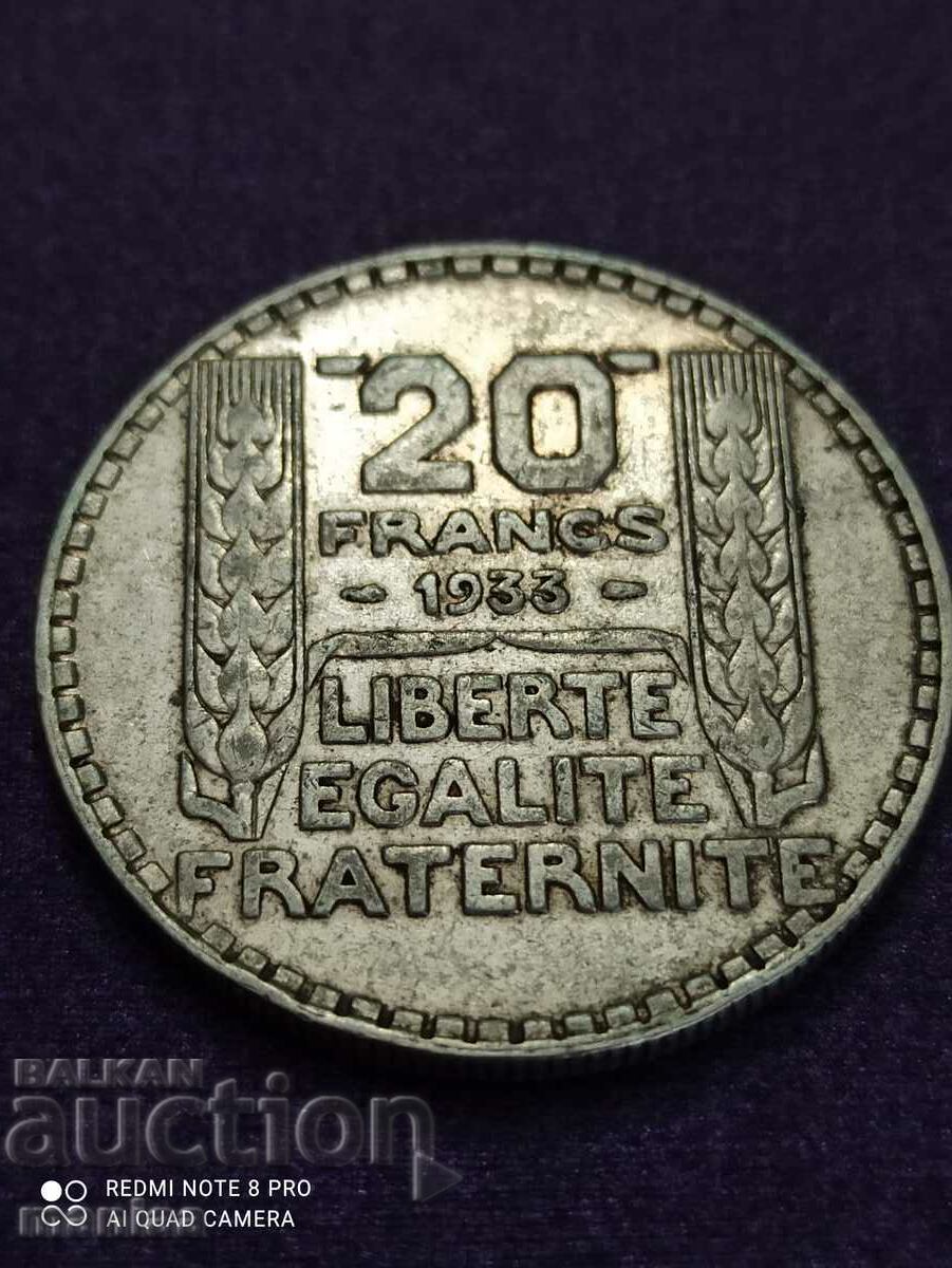 20 franci argint 1933