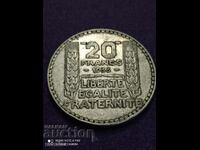 20 φράγκα 1933 ασήμι