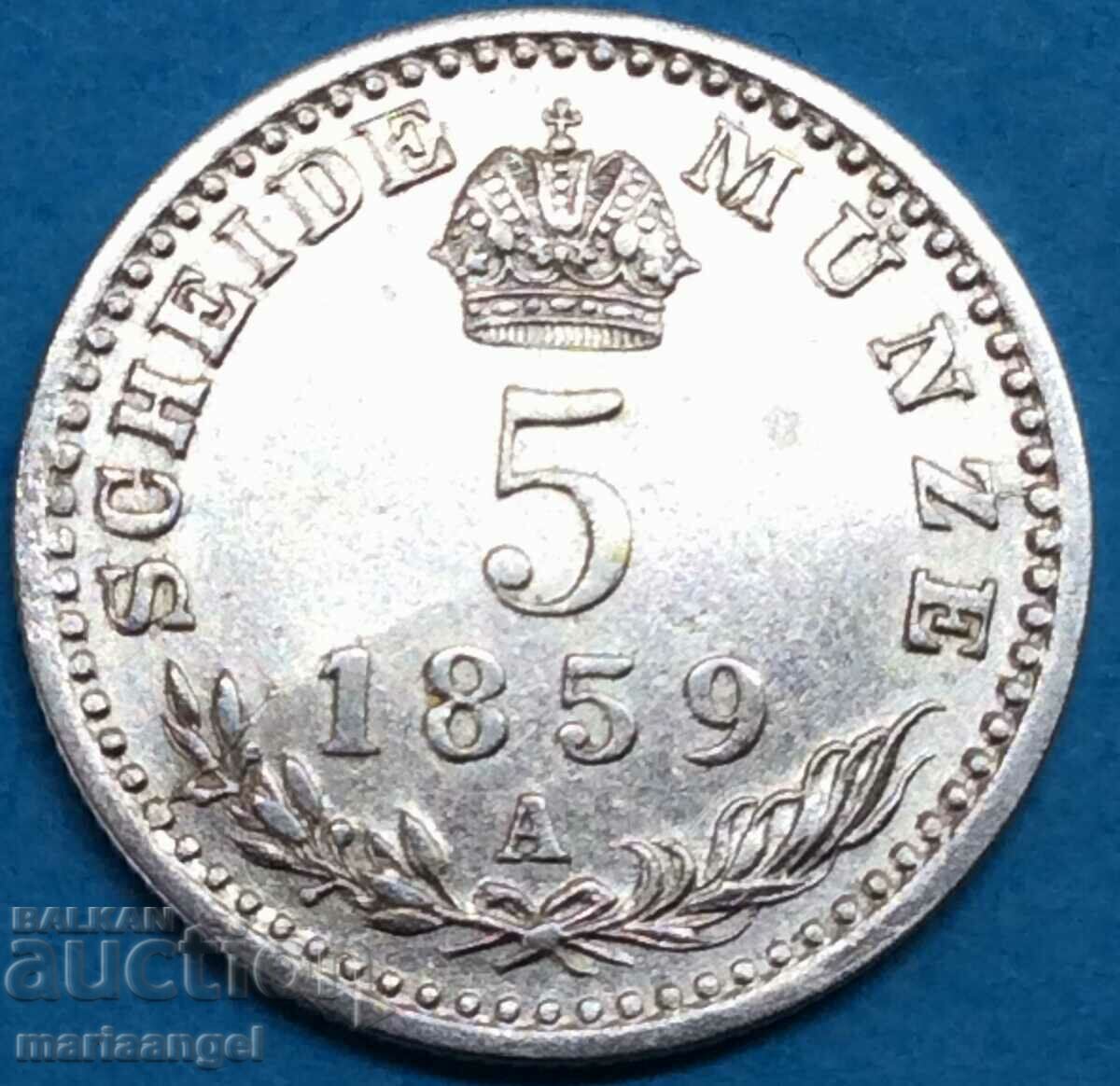 5 Kreuzers 1859 Austria pentru Italia M - argint Milano - rar