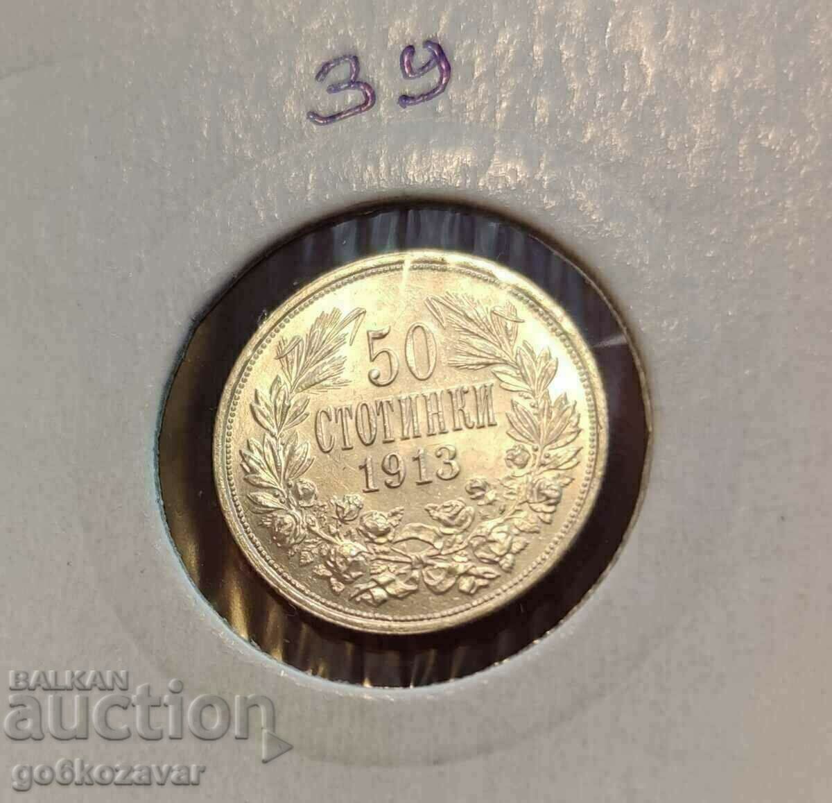 Bulgaria 50 de cenți 1913 Argint UNC