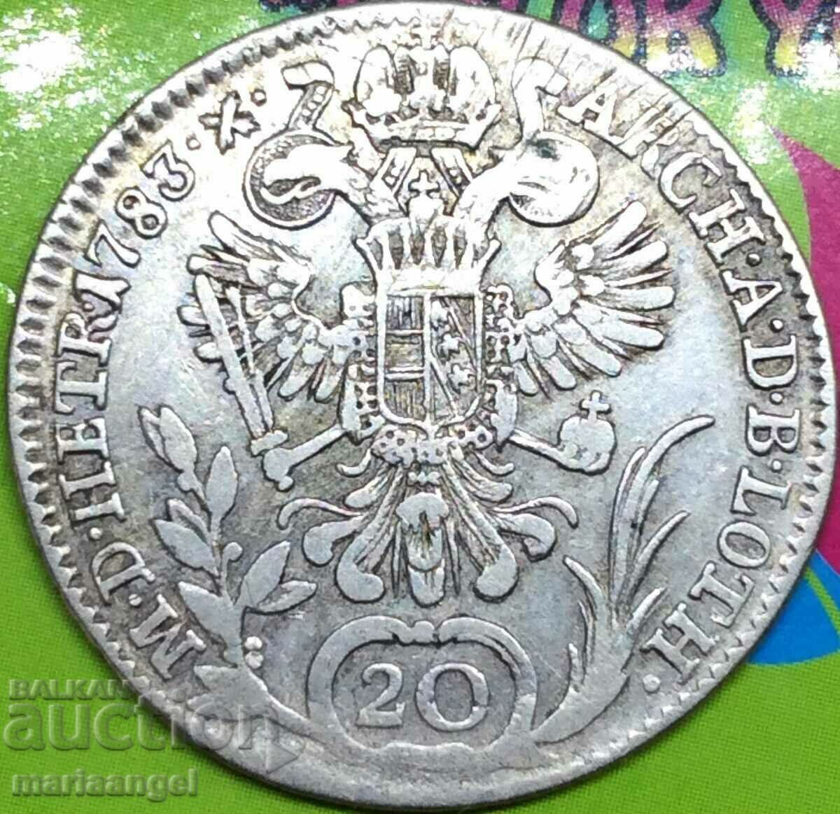 20 Kreuzer 1783 Austria Iosif al II-lea argint - rar