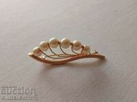 YELLOW GOLD PLATING PEARL BROOCH