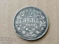 Coin BGN 2 1894 Principality of Bulgaria silver