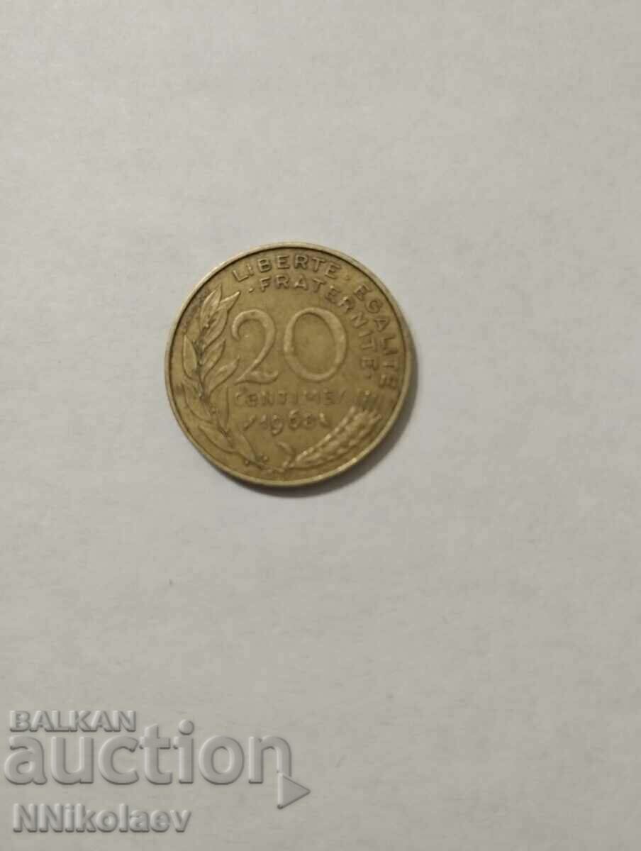 Франция 20 сантима 1968г. с цена 1.00 лв. | € 0.51 Франция 20 сантима 1968г. с цена 1.00 лв. | € 0.51