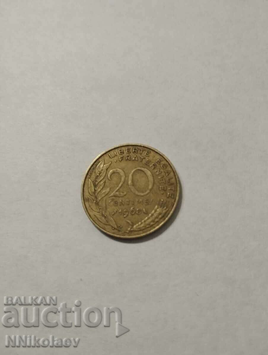 Франция 20 сантима 1968г.