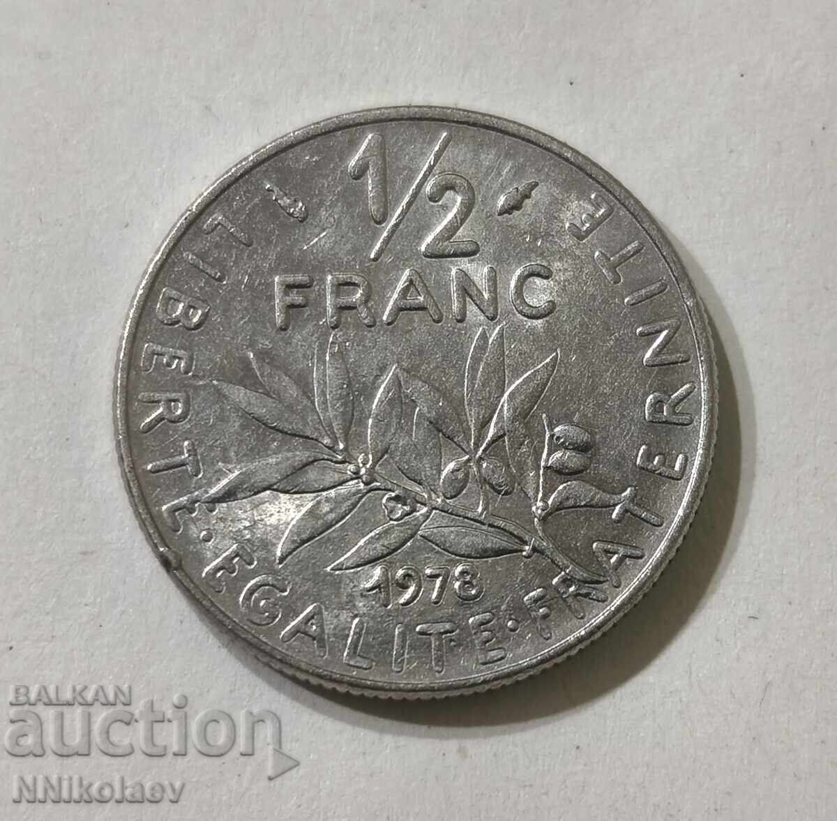 Franța 1/2 - jumătate franc 1978 cu preț € 1.00 | 1.96 BGN
