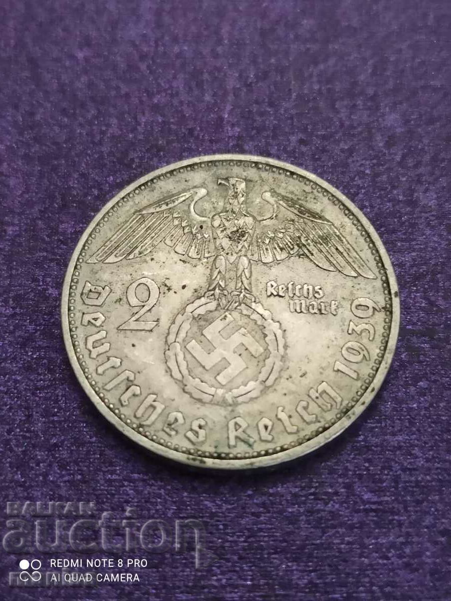 2 timbre argint anul 1939 al treilea Reich