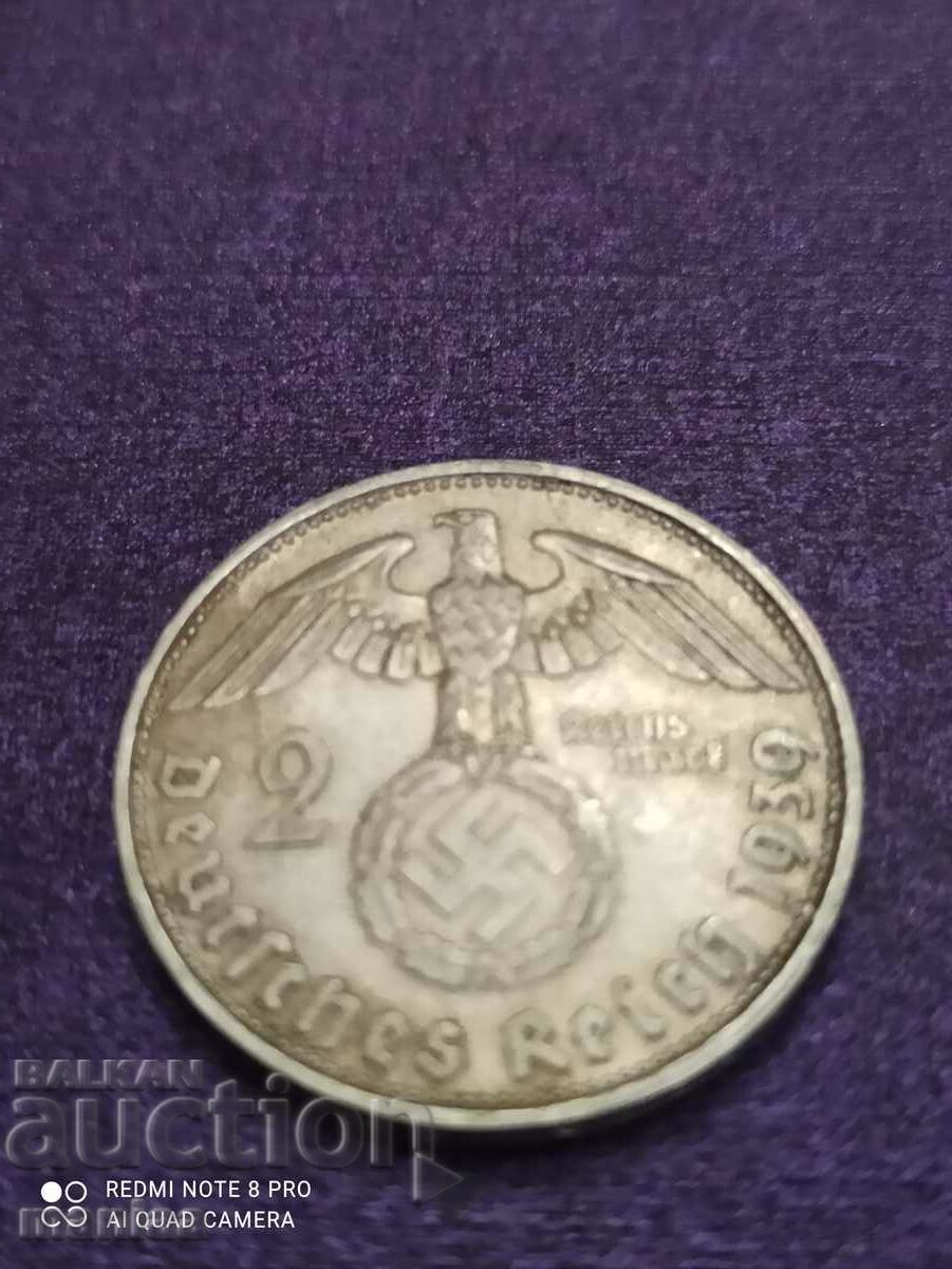 2 timbre argint anul 1939 al treilea Reich