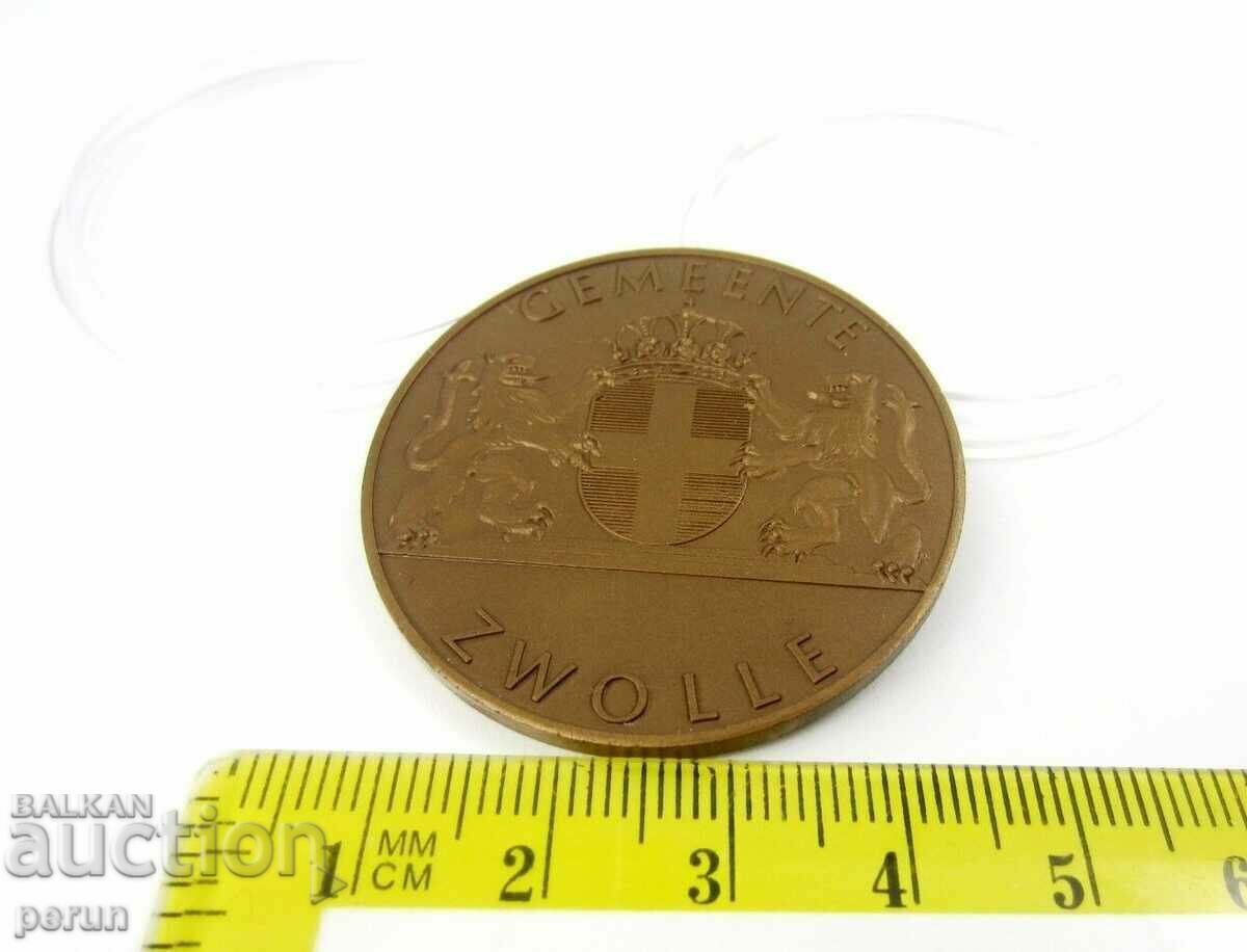 Auction  DUTCH MEDAL - BRONZE - PLAQUE - COLOR - TOWN HALL - ORIGINAL