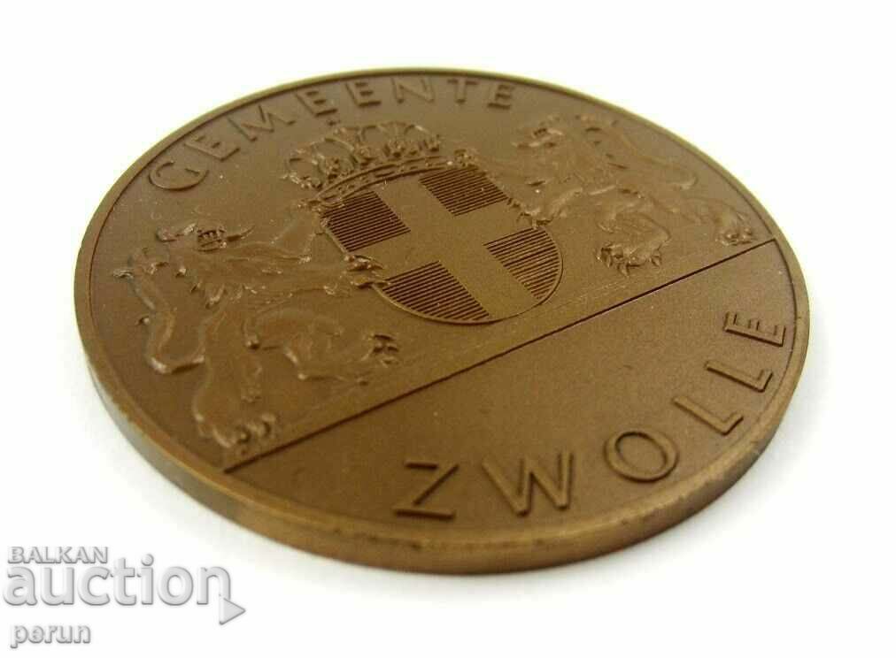 DUTCH MEDAL - BRONZE - PLAQUE - COLOR - TOWN HALL - ORIGINAL - 5