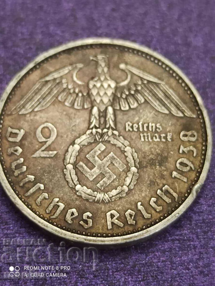 2 Μάρκα 1938 ασημένιο Τρίτο Ράιχ