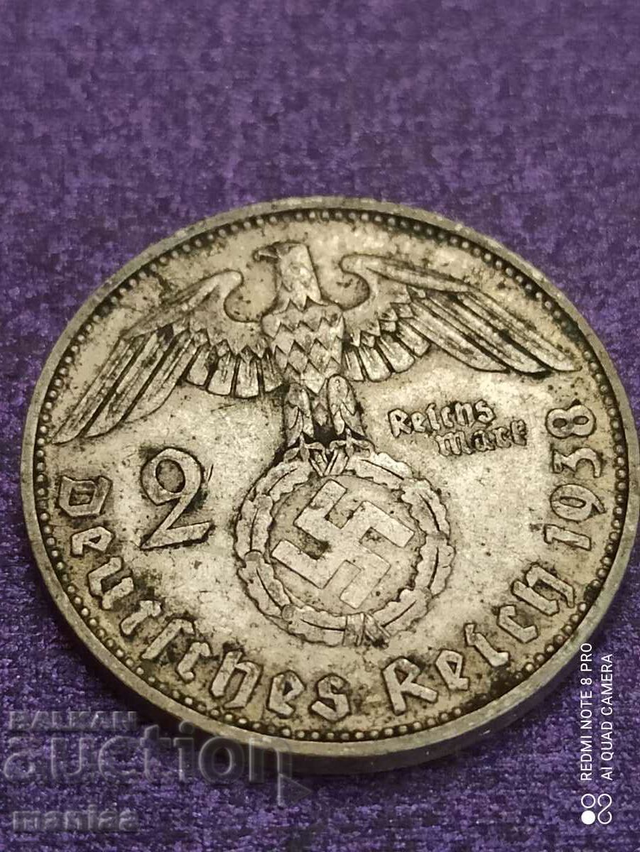 2 Marks 1938 silver Third Reich