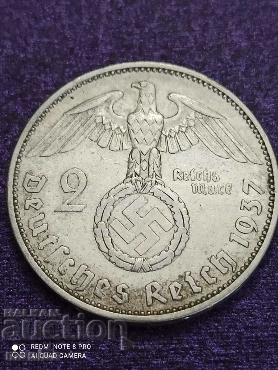 2 mărci 1937 argint al treilea Reich