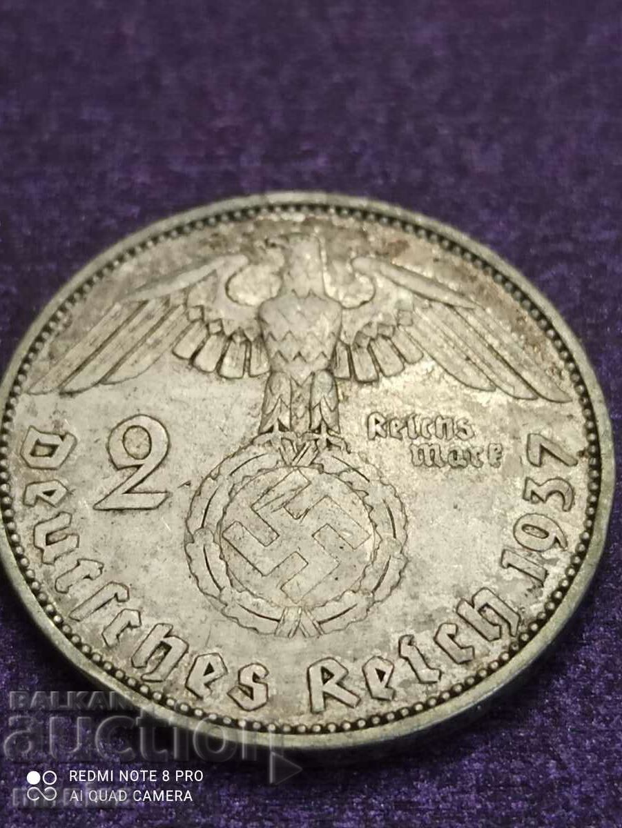 2 mărci 1937 argint al treilea Reich