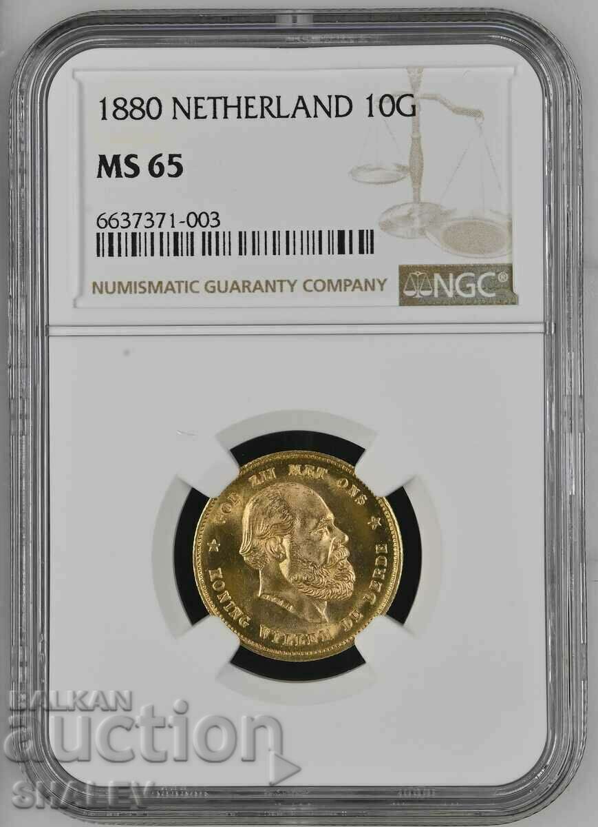 10 Gulden 1880 Ολλανδία - MS65 NGC (Χρυσός)