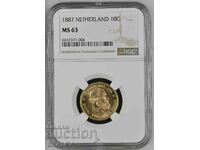 10 Gulden 1887 Olanda - MS63 (aur)