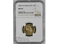 10 Gulden 1889 Netherlands (Нидерландия) - MS64 NGC(злато)