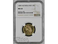 10 Gulden 1889 Netherlands (Нидерландия) - MS64 NGC(злато)