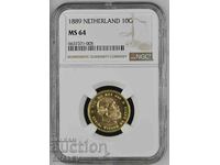 10 Gulden 1889 Netherlands - MS64 NGC(gold)