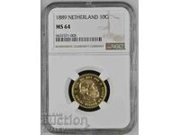 10 Gulden 1889 Olanda - MS64 NGC (aur)