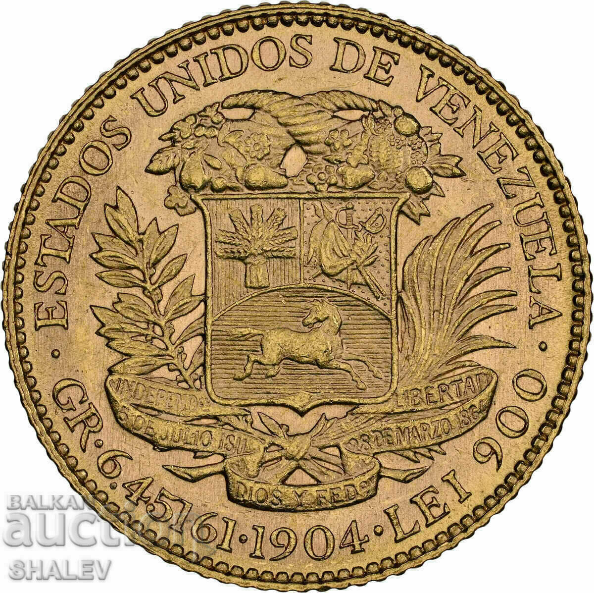 Παράδοση 20 Bolivares 1904 Βενεζουέλα - MS62 (χρυσός)