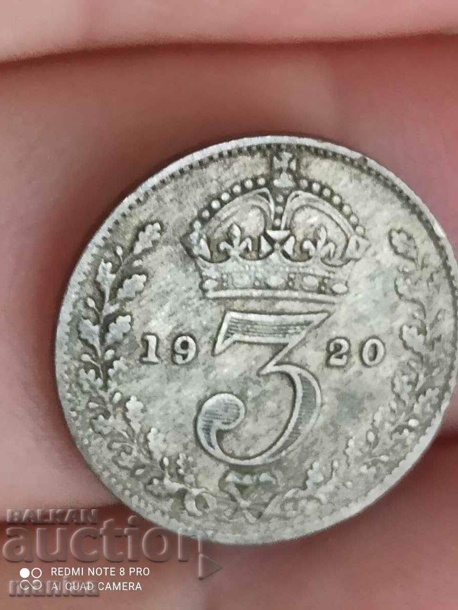 3 пенса 1920 година сребро Великобритания
