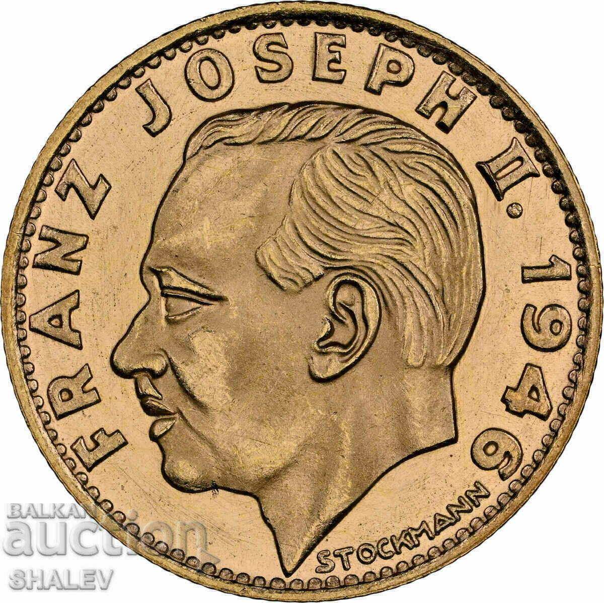 Auction 10 Francs 1946 Liechtenstein (Liechtenstein) - MS64 (gold) Auction 10 Francs 1946 Liechtenstein (Liechtenstein) - MS64 (gold)