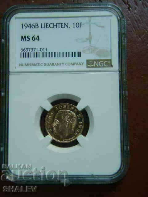 10 Francs 1946 Liechtenstein (Liechtenstein) - MS64 (gold) - 5 10 Francs 1946 Liechtenstein (Liechtenstein) - MS64 (gold) - 5