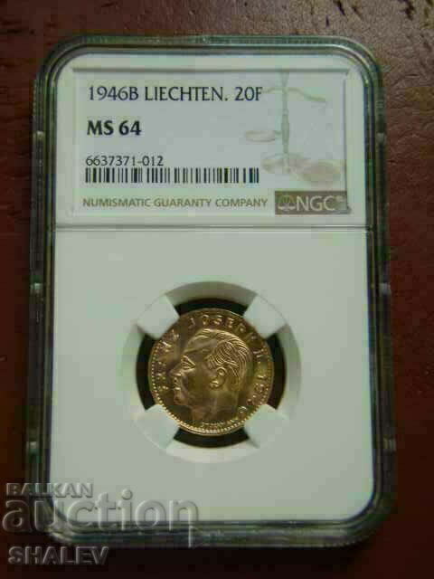 20 Francs 1946 Liechtenstein - MS64 (gold) - 5