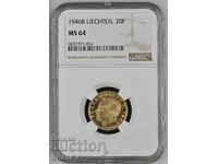 20 Francs 1946 Liechtenstein - MS64 (gold)