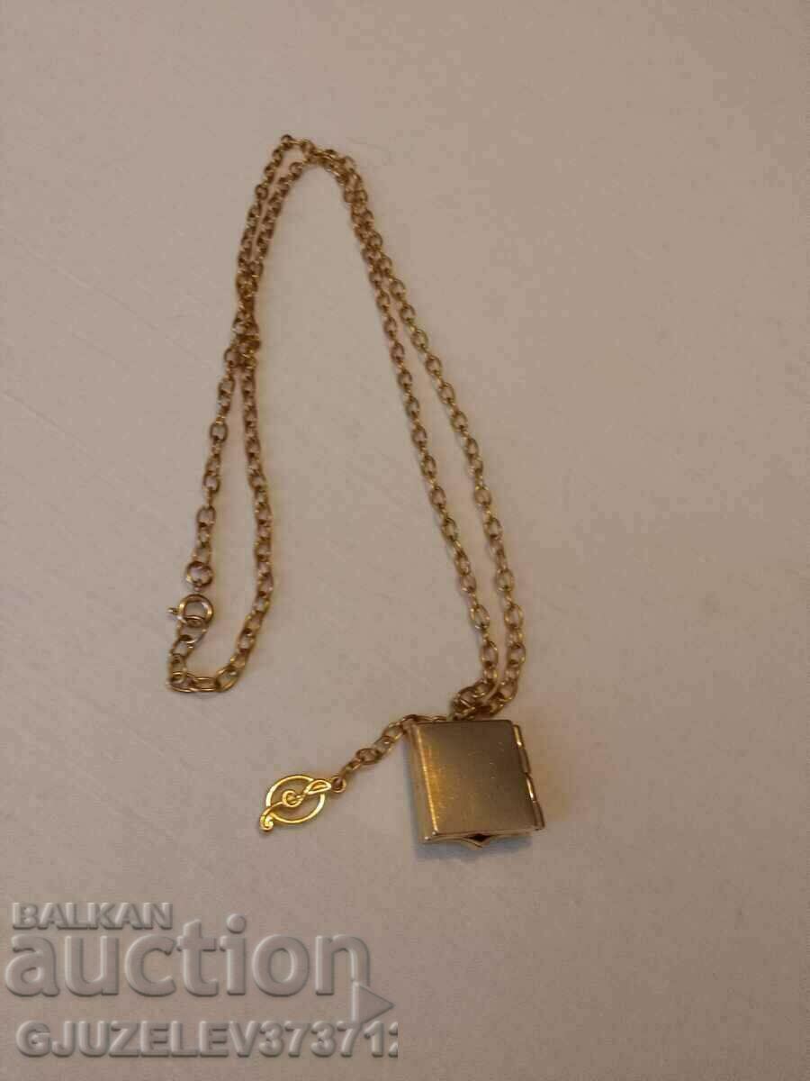 Auction Necklace with medallion, heart, book, for photos with zircons Auction Necklace with medallion, heart, book, for photos with zircons