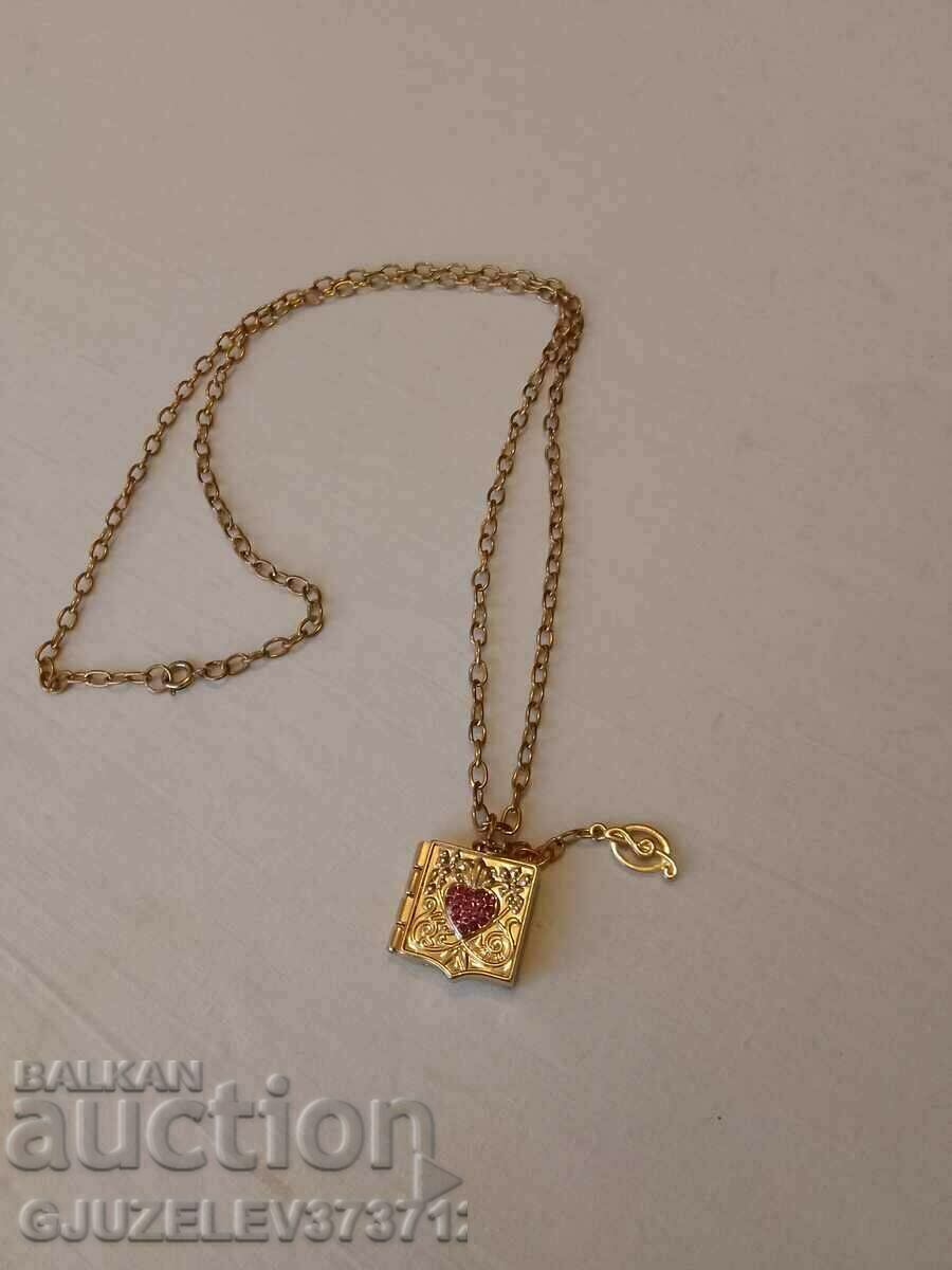 Necklace with medallion, heart, book, for photos with zircons - 5 Necklace with medallion, heart, book, for photos with zircons - 5