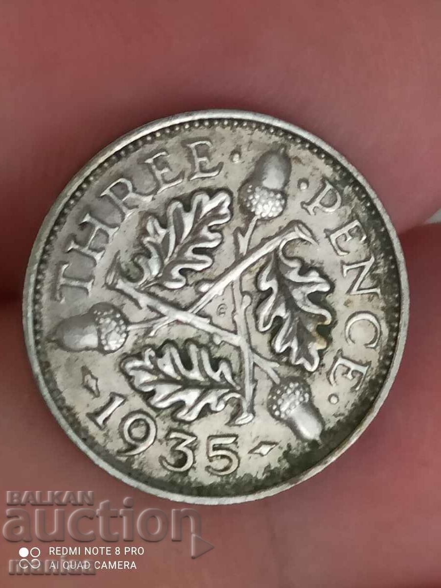 3 пенса 1935г сребро Великобритания