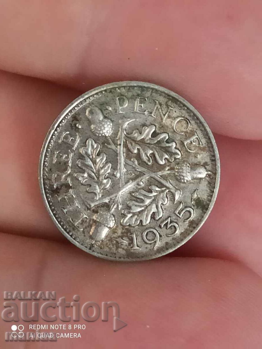 3 пенса 1935г сребро Великобритания