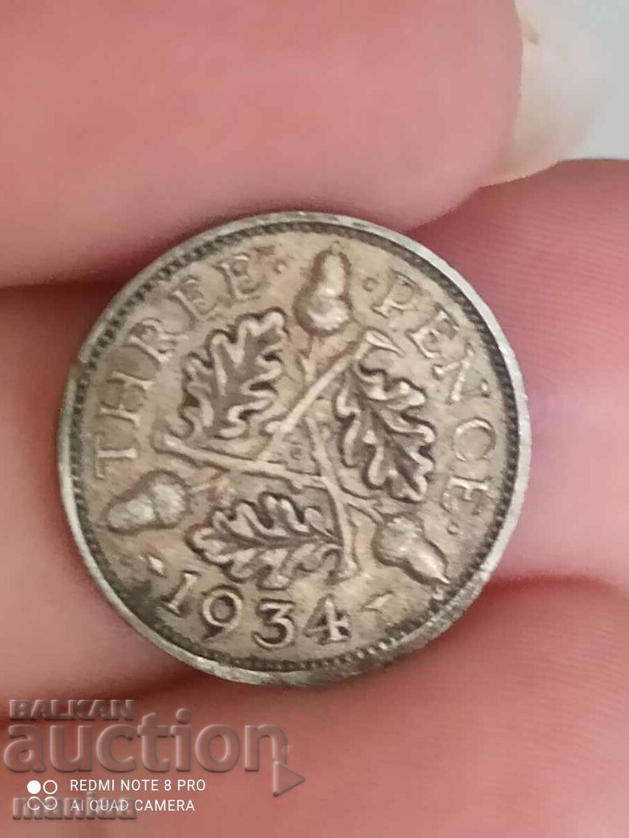 3 пенса 1934 г сребро Великобритания