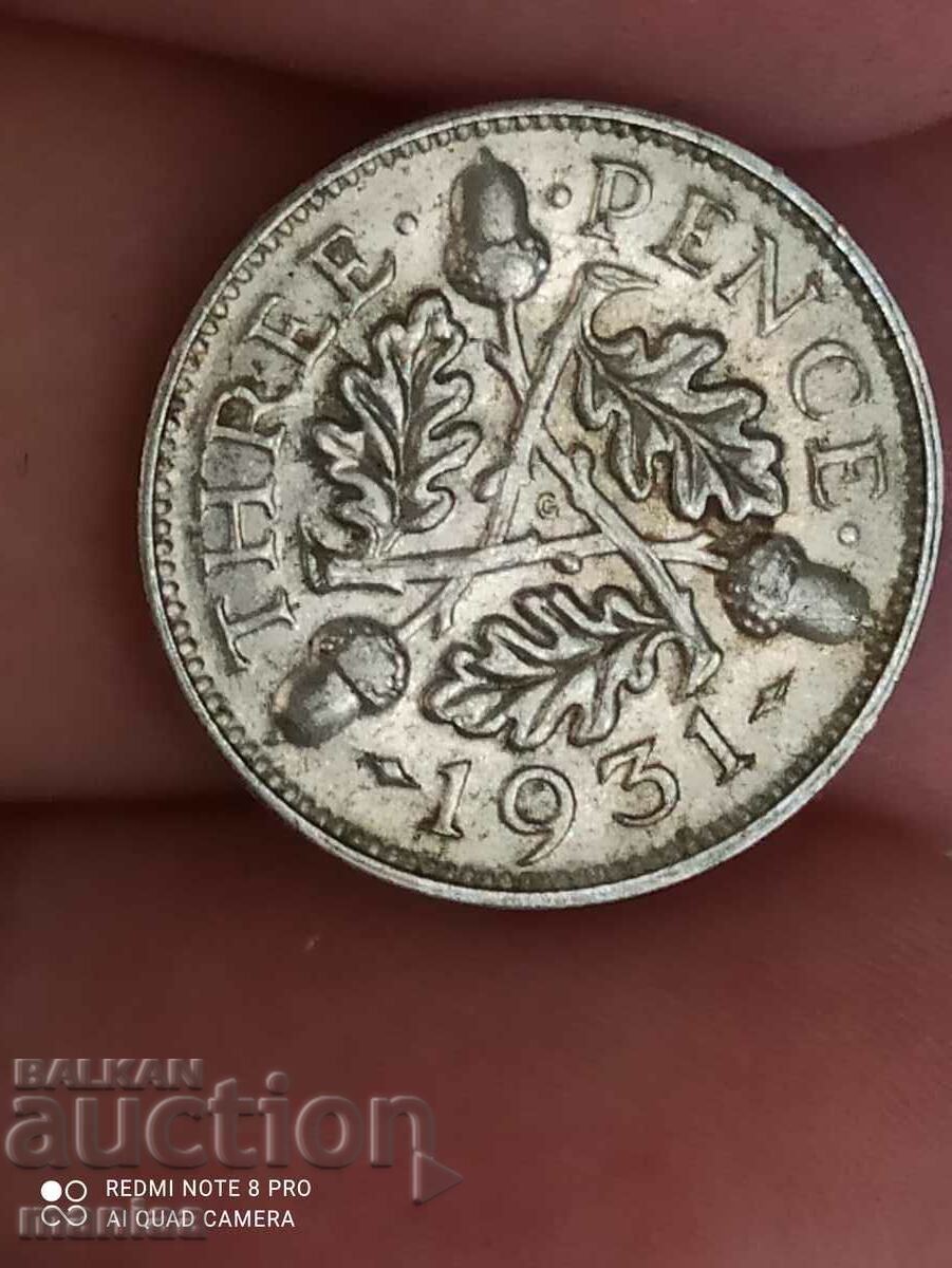 Auction 3 pence 1931 silver Great Britain Auction 3 pence 1931 silver Great Britain