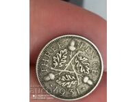 3 пенса 1931 г сребро Великобритания