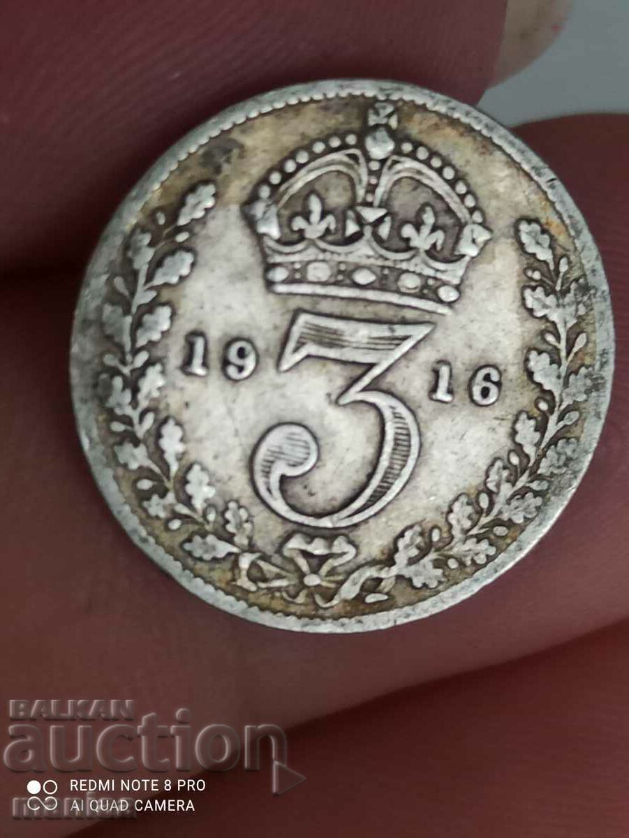 3 pence argint 1916 Marea Britanie 3 pence argint 1916 Marea Britanie
